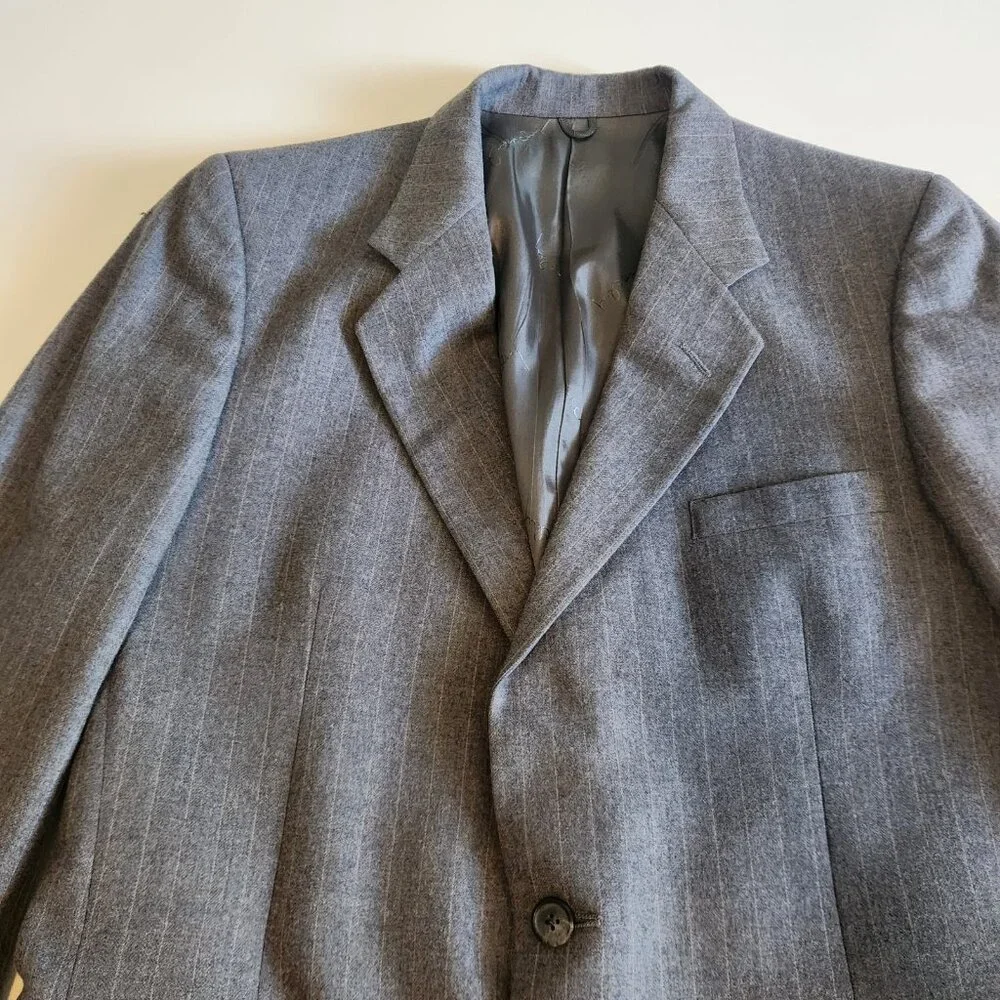 Givenchy Gentleman for Chequers Vintage‎ Blazer Suit Jacket Gray Pinstriped 42R